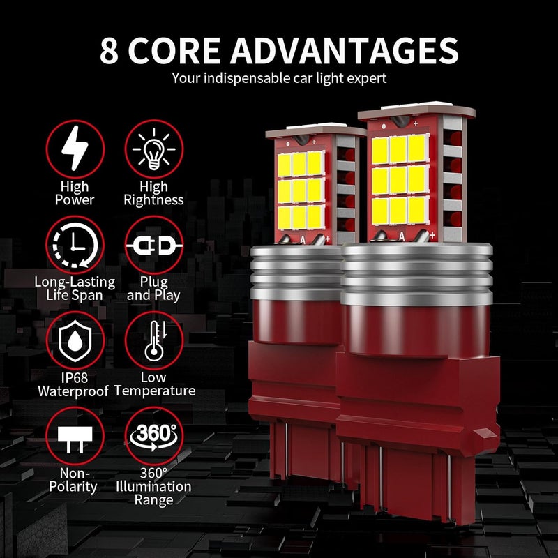 FANTELI 7443 7440 LED Bulb for Reverse Lights, 500% Brighter 7441 7444 7443R T20 W21W High Power 21-SMD Chipsets LED Backup Tail Brake Lights, 6500K White (Upgraded, Pack of 2) - Image 2